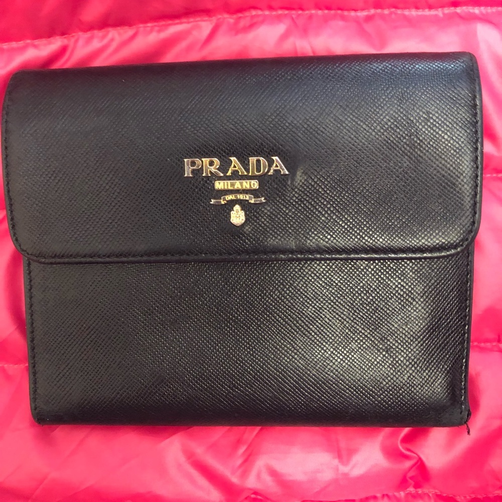 Authentic Black Prada Saffiano tri-fold wallet